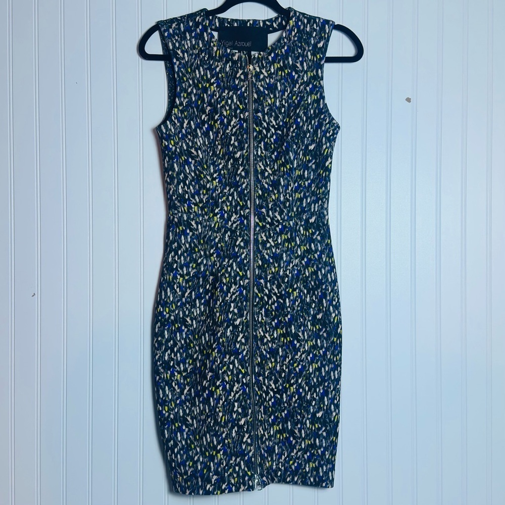 Yigal Azrouel - Speckled Multi Print Zippered Sheath Dress Sz 4 Sleeveless